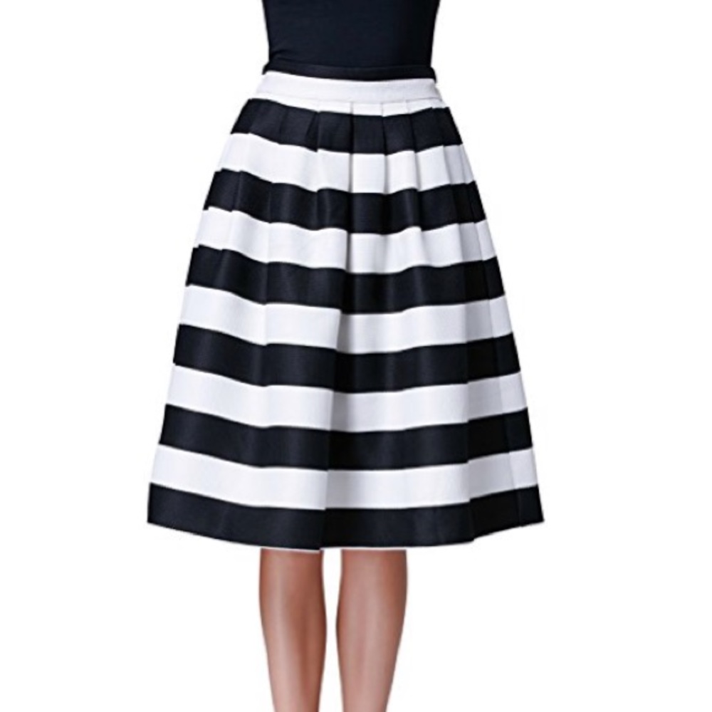 Retro High Waist Flare Pleated A-line Midi Skirt